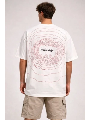 Erkek Bisiklet Yaka Baskılı Kısa Kollu Tişört Streetwear Günlük Basic Pamuklu T-shirt - Beyaz