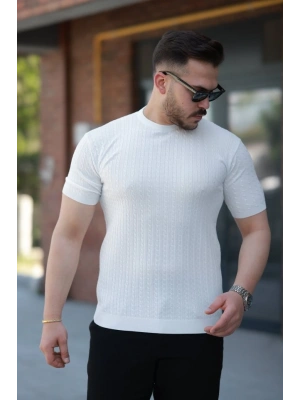 Erkek Bisiklet Yaka örgü Desenli Kısa örme Triko Kısa Kollu T-shirt