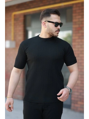 Erkek Bisiklet Yaka örgü Desenli Kısa örme Triko Kısa Kollu T-shirt