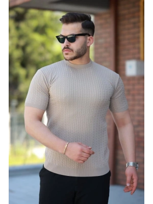 Erkek Bisiklet Yaka örgü Desenli Kısa örme Triko Kısa Kollu T-shirt