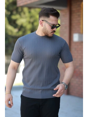 Erkek Bisiklet Yaka örgü Desenli Kısa örme Triko Kısa Kollu T-shirt