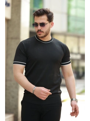 Erkek Bisiklet Yaka Ribanalı Kısa Kollu Tshirt