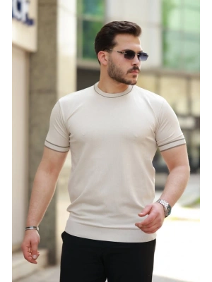 Erkek Bisiklet Yaka Ribanalı Kısa Kollu Tshirt