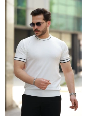 Erkek Bisiklet Yaka Ribanalı Kısa Kollu Tshirt