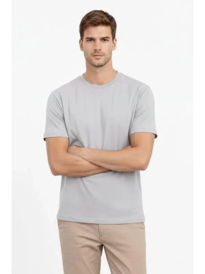 Erkek Bisiklet Yaka Tişört Regular Kalıp Basic Pamuklu Günlük Kullanım T-shirt - Gri