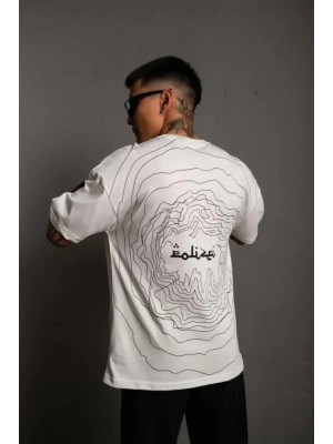 Erkek Bisiklet Yakalı Sırt Baskılı Oversize T-Shirt - Beyaz