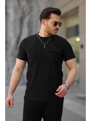 Erkek Cepli Kolyeli Kısa Kollu örme Kumaş T-shirt