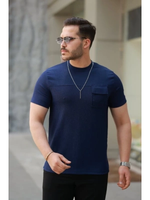 Erkek Cepli Kolyeli Kısa Kollu örme Kumaş Tişört