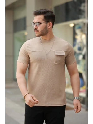 Erkek Cepli Kolyeli Kısa Kollu örme Kumaş Tişört