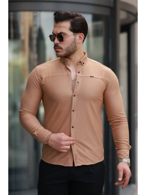 Erkek çıtçıt Düğmeli Dikiş Detaylı Uzun Kollu Gömlek