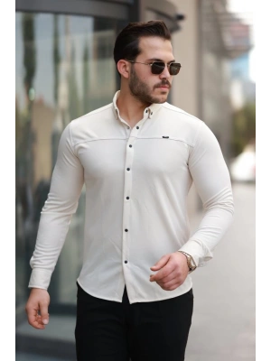Erkek çıtçıt Düğmeli Dikiş Detaylı Uzun Kollu Gömlek