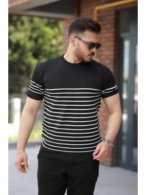 Erkek çizgi Desenli Bisiklet Yaka Kısa Kollu T-sihrt