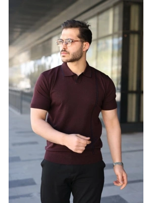 Erkek Çizgi Detaylı Yakalı Triko Tişört