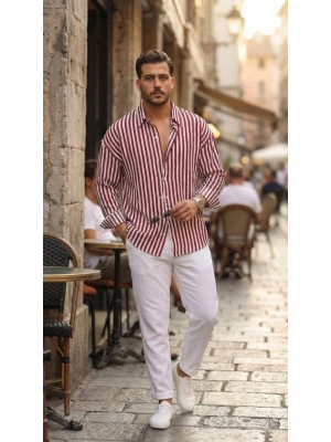 Erkek Dikey Çizgili Yarım Oversize Gömlek