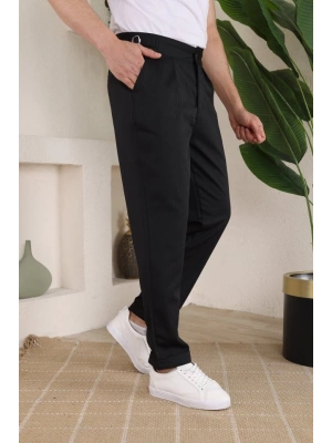 Erkek Duble Paça Yandan Tokalı Cord Desenli Old Money Pantolon