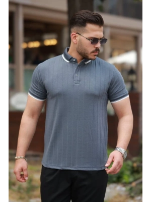 Erkek Düğme Yakalı Jakar Kumaş Kısa Kollu Tişört