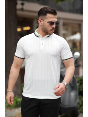 Erkek Düğme Yakalı Jakar Kumaş Kısa Kollu Tişört