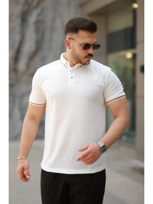 Erkek Düğmeli Yaka Waffle Kumaş Kısa Kollu Tişört