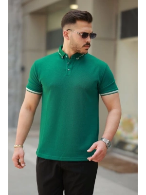 Erkek Düğmeli Yaka Waffle Kumaş Kısa Kollu Tişört