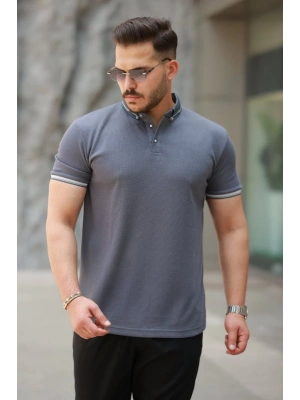 Erkek Düğmeli Yaka Waffle Kumaş Kısa Kollu Tişört