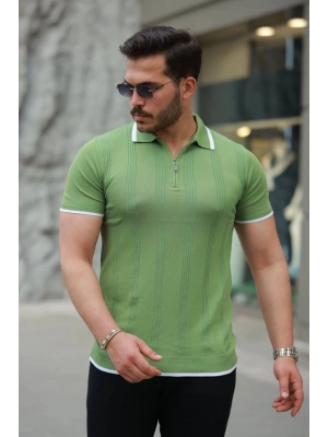 Erkek Fermuar Yakalı Kısa Kollu Tişört