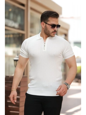 Erkek Fermuar Yakalı Kısa Kollu Tişört