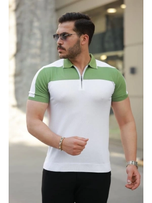 Erkek Fermuar Yakalı Kısa Kollu Tişört