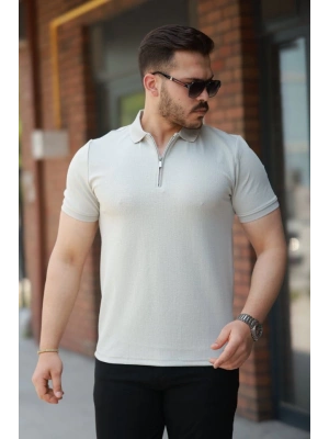 Erkek Fermuarlı Yaka Kısa Kollu Tişört