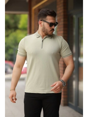 Erkek Fermuarlı Yaka Kısa Kollu Tişört