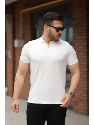 Erkek Fermuarlı Yaka Kısa Kollu Tişört
