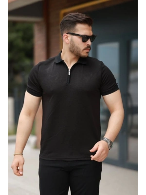 Erkek Fermuarlı Yaka Kısa Kollu Tişört