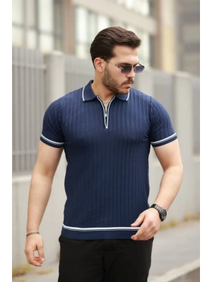 Erkek Fermuarlı Yakalı Kısa Kollu T-shirt