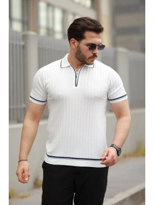 Erkek Fermuarlı Yakalı Kısa Kollu T-shirt