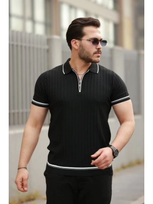 Erkek Fermuarlı Yakalı Kısa Kollu T-shirt