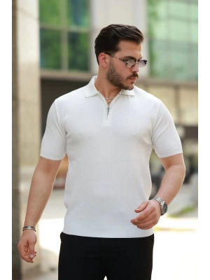 Erkek Fermuarlı Yakalı Kısa Kollu Tshirt