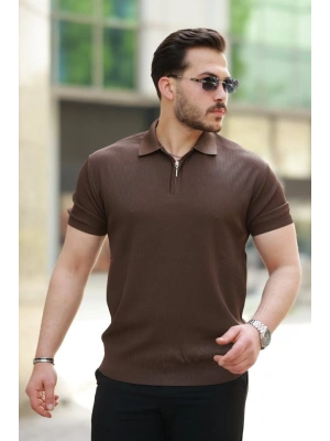 Erkek Fermuarlı Yakalı Kısa Kollu Tshirt