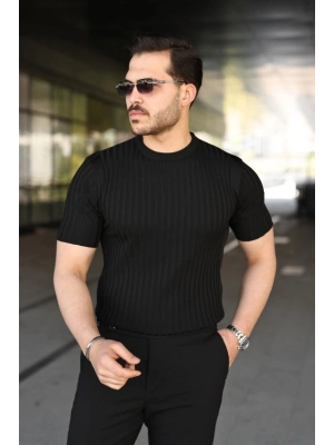 Erkek Fitilli Bisiklet Yaka Kısa Kollu Tişört
