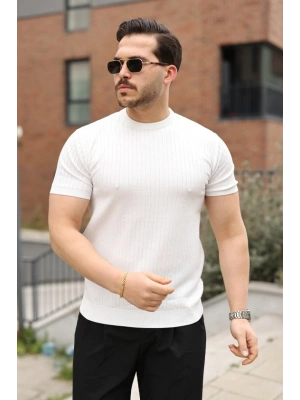 Erkek Fitilli Bisiklet Yaka Triko Tişört