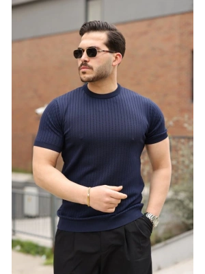 Erkek Fitilli Bisiklet Yaka Triko Tişört