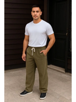 Erkek Fitilli Kadife Cepli Buggy Pantolon Oversize Rahat Kalıp - Haki