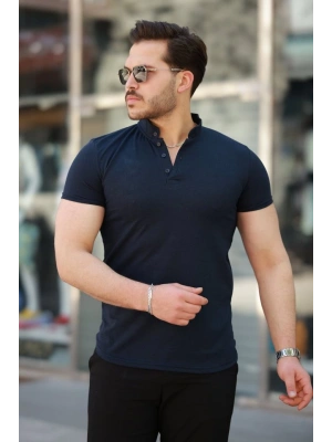 Erkek Hakim Yaka Dokuma Pamuklu Kumaş Kısa Kollu T-shirt