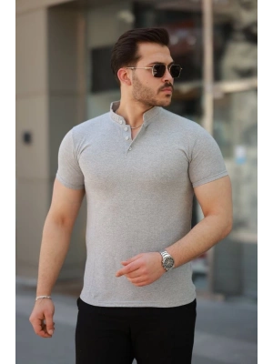 Erkek Hakim Yaka Dokuma Pamuklu Kumaş Kısa Kollu T-shirt