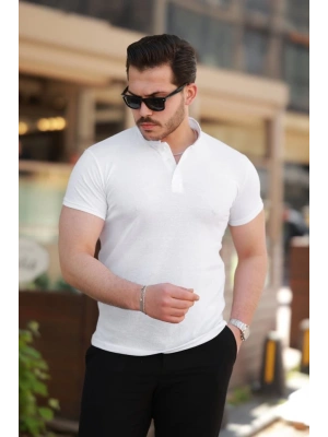 Erkek Hakim Yaka Dokuma Pamuklu Kumaş Kısa Kollu T-shirt