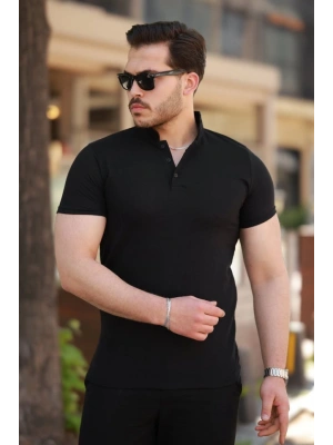 Erkek Hakim Yaka Dokuma Pamuklu Kumaş Kısa Kollu T-shirt