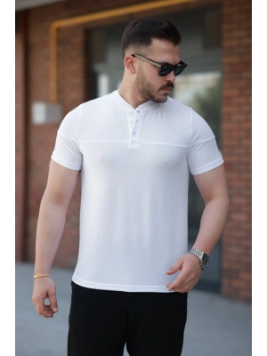 Erkek Hakim Yakalı Kısa Kollu Pamuklu T-shirt