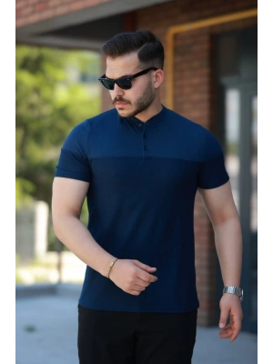 Erkek Hakim Yakalı Kısa Kollu Pamuklu T-shirt