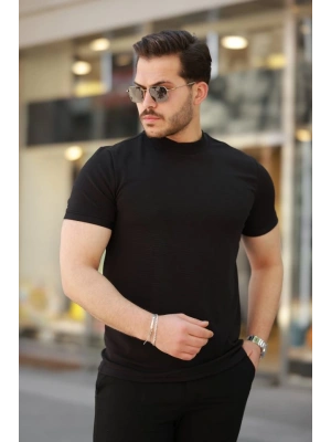 Erkek Ince çizgi Dokulu Kısa Kollu T-shirt