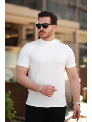 Erkek Ince çizgi Dokulu Kısa Kollu T-shirt