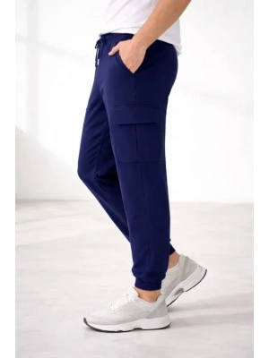 Erkek Jogger Eşofman Altı Regular Fit , Kargo Cepli, Lastikli Paça, Günlük Spor Pantolon - Lacivert
