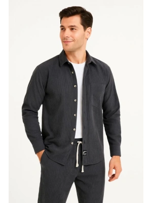 Erkek Kadife Oversize Takım – Gömlek Ve Pantolon İkili Set Füme Corduroy Şıklığı, Rahat Ve Zarif Duruş Yumuşak Dokulu Kadife Kumaş, Düğmeli Gömlek Üst Ve Lastikli Pantolon Alt Parça Ile Gün Boyu Konfor- Füme